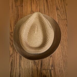 Fan/Fancet Men's Tan Summery Beachy Coastal Straw Fedora Hat W/ Black Details